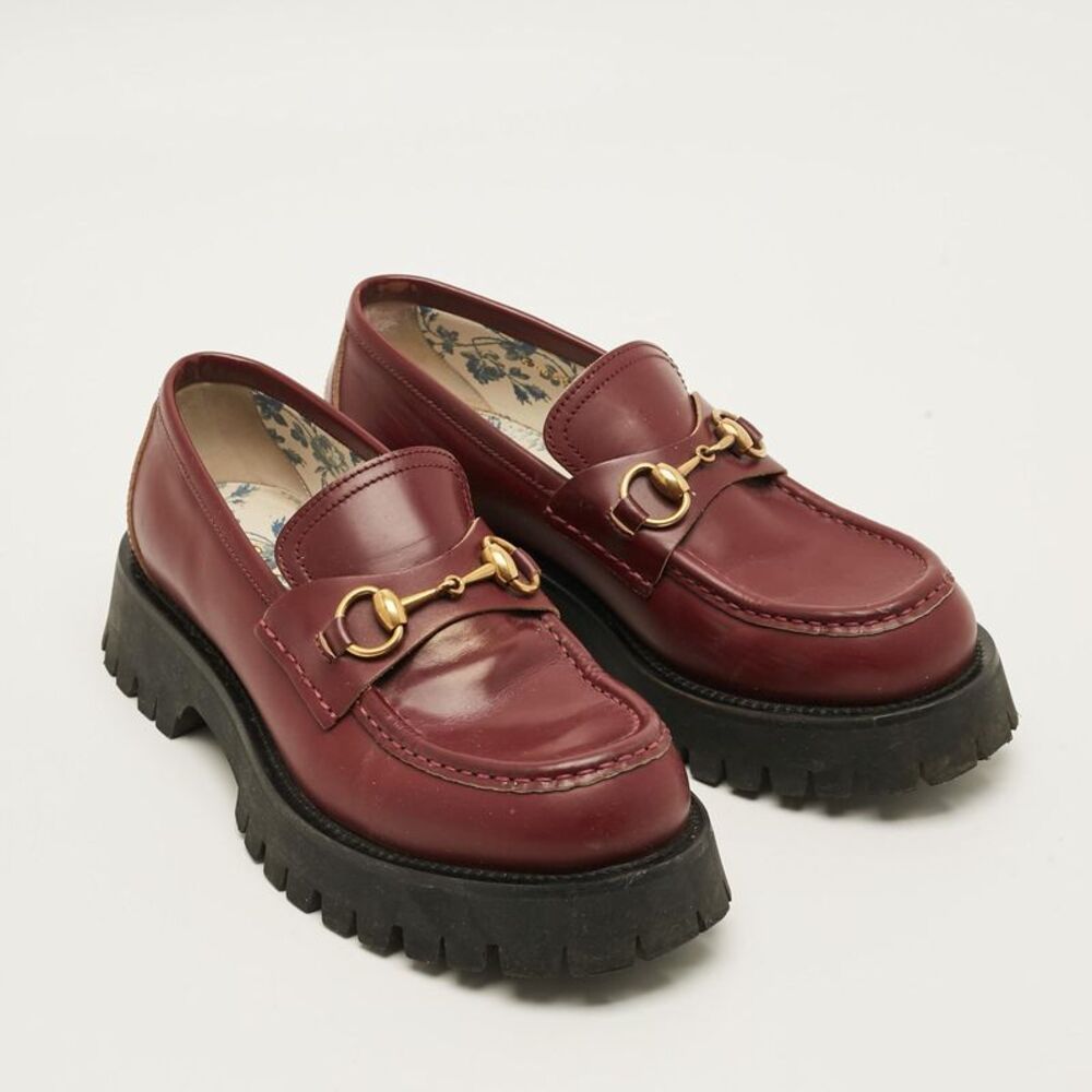 Gucci Horsebit Size 39.5 Burgundy Gg Leather Platform Loafers - Picture 4 of 7
